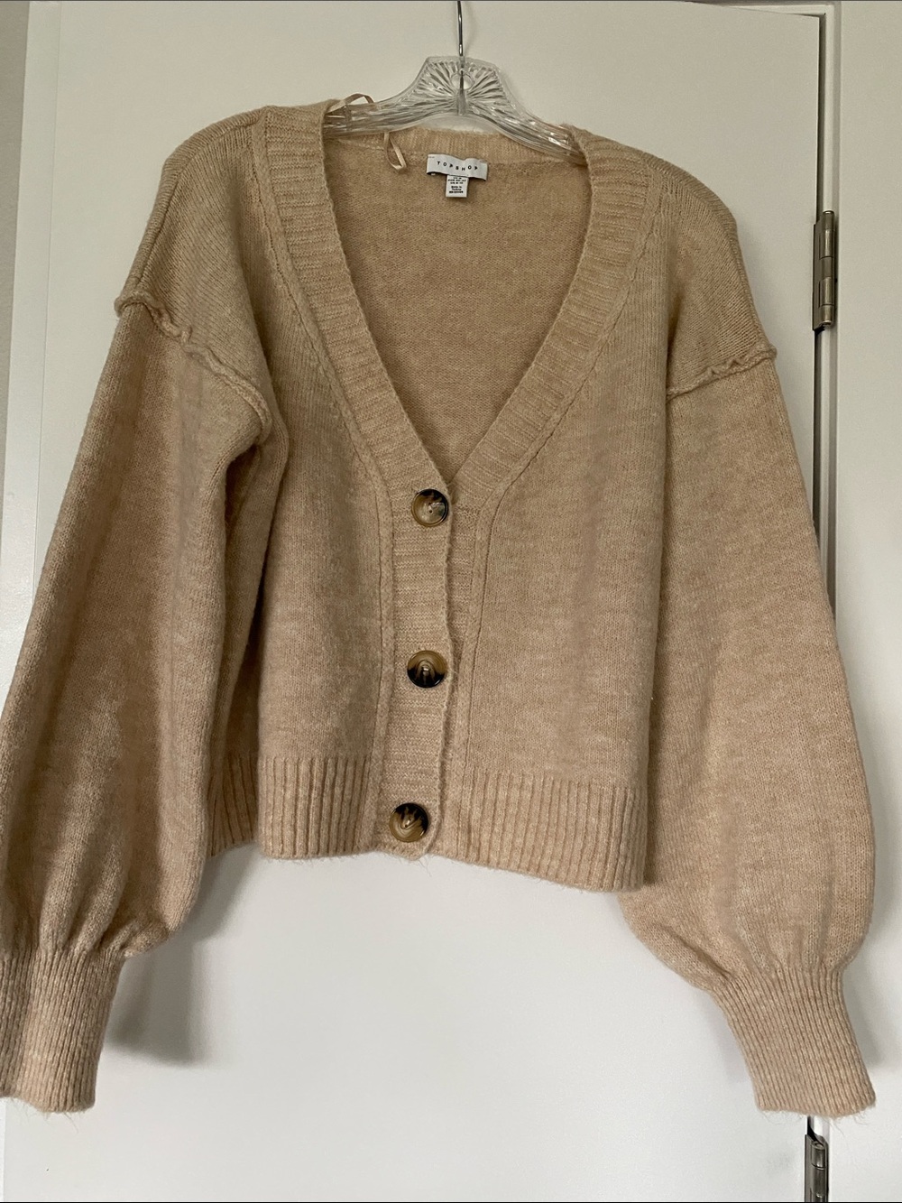 Topshop Beige Softest Oversized Button-Front V-Neck Crop Zara Mango Anthro M